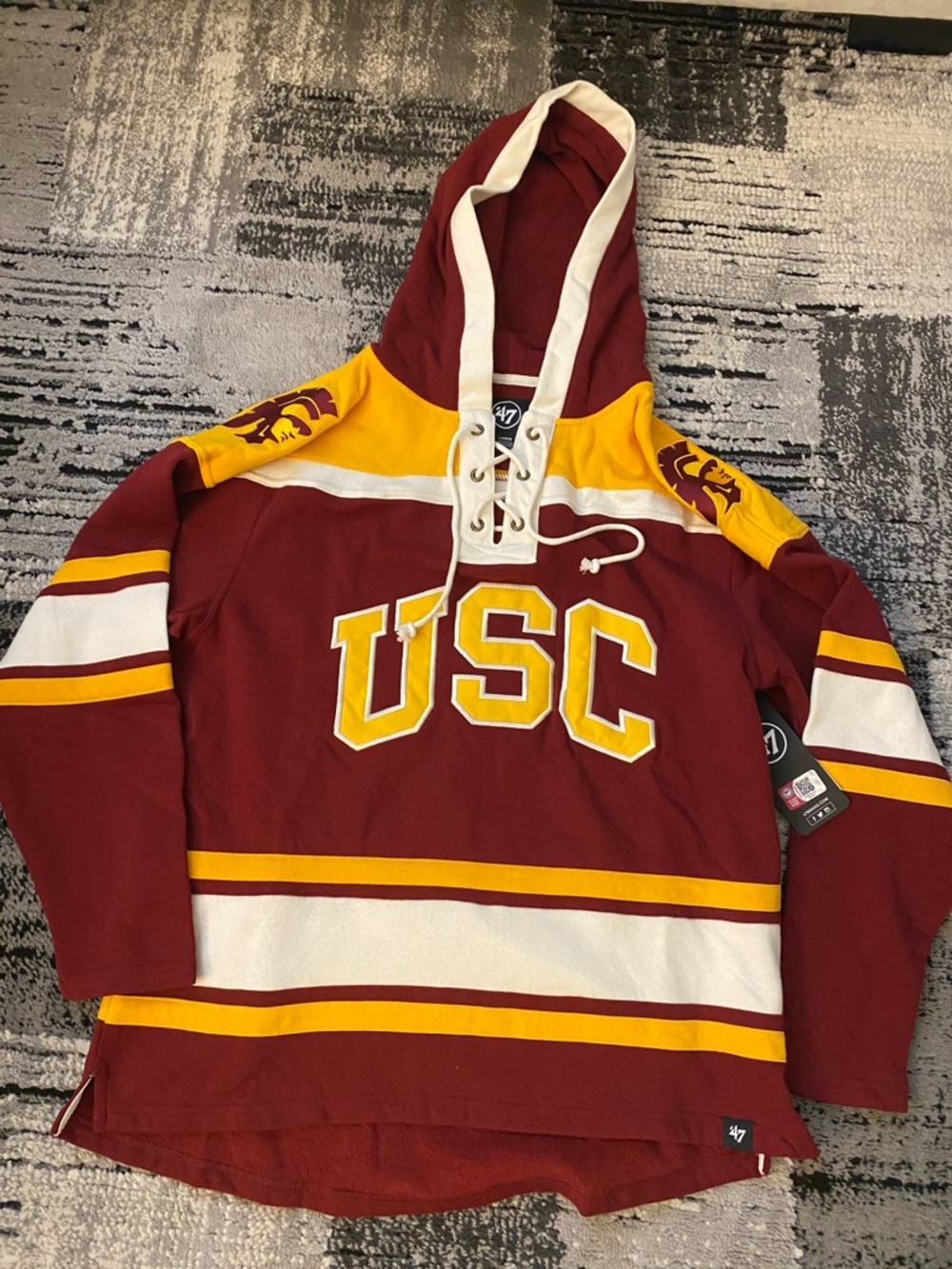 New Men’s ‘47 Brand USC Trojans Old Time Jersey Hoodie Large